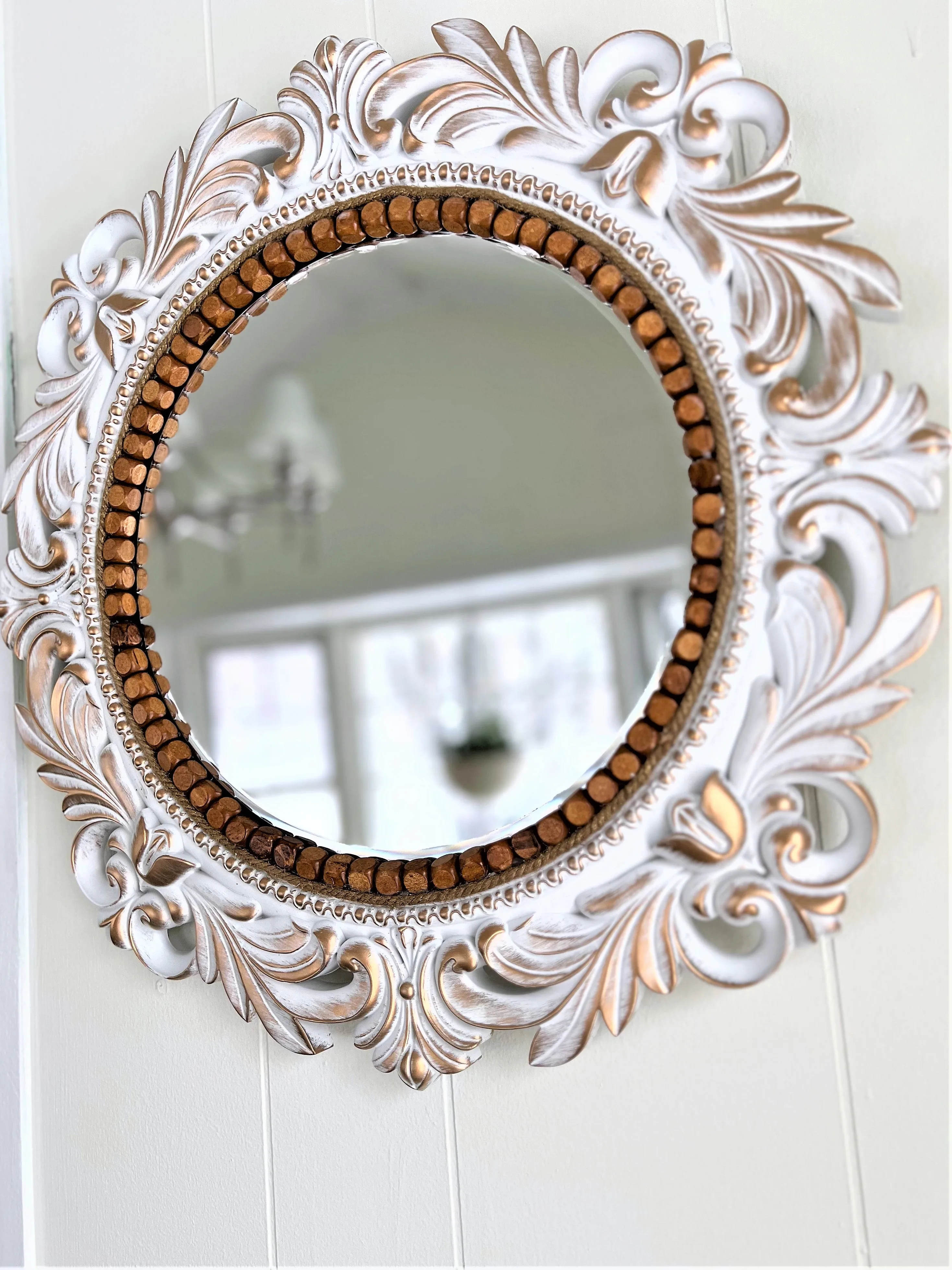 Ornate Distress Gold-White Mirror 20 " Round Frame  X 12 Mirror