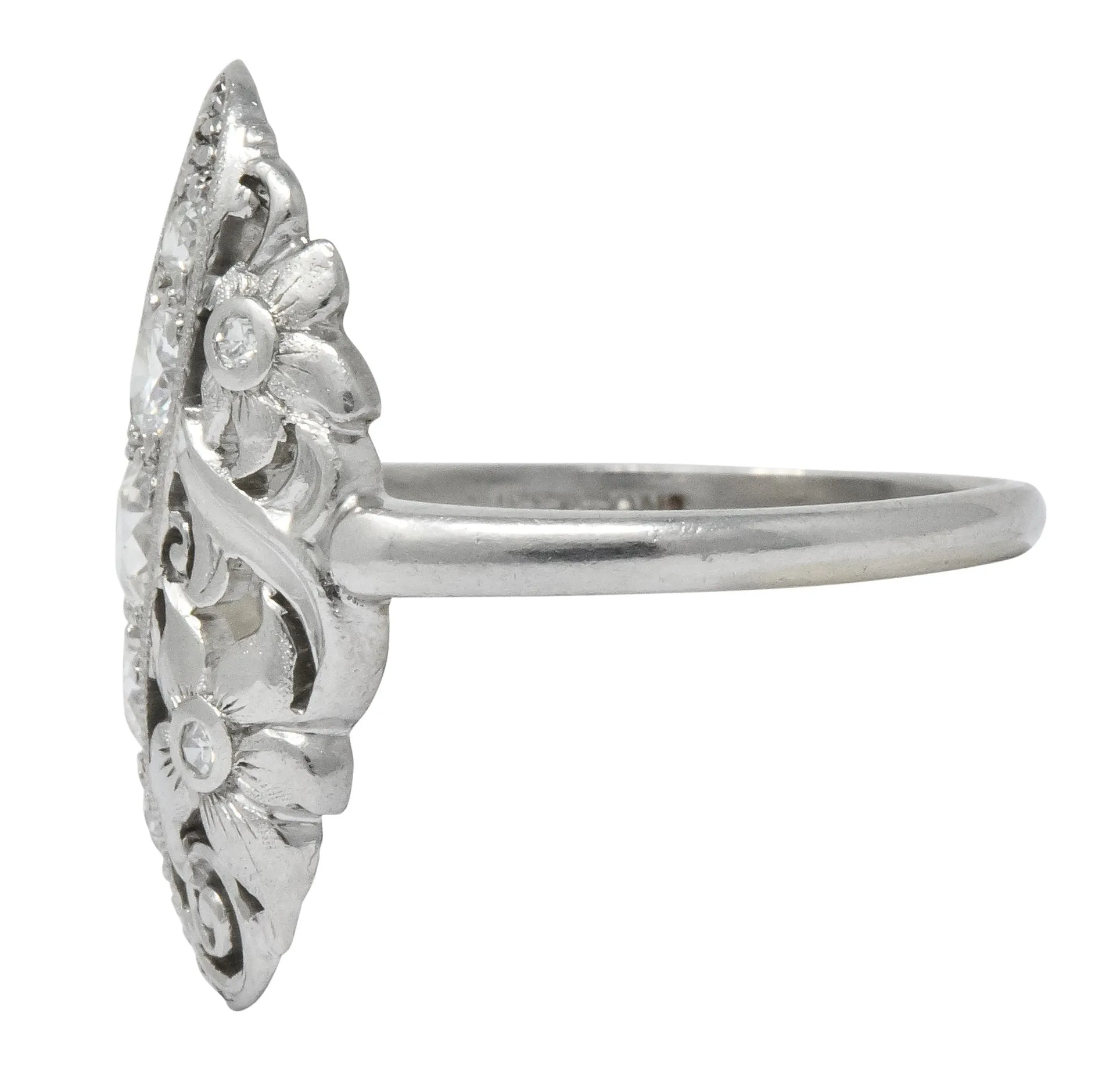 Ornate Edwardian 0.80 CTW Diamond Platinum Floral Dinner Ring Circa 1915