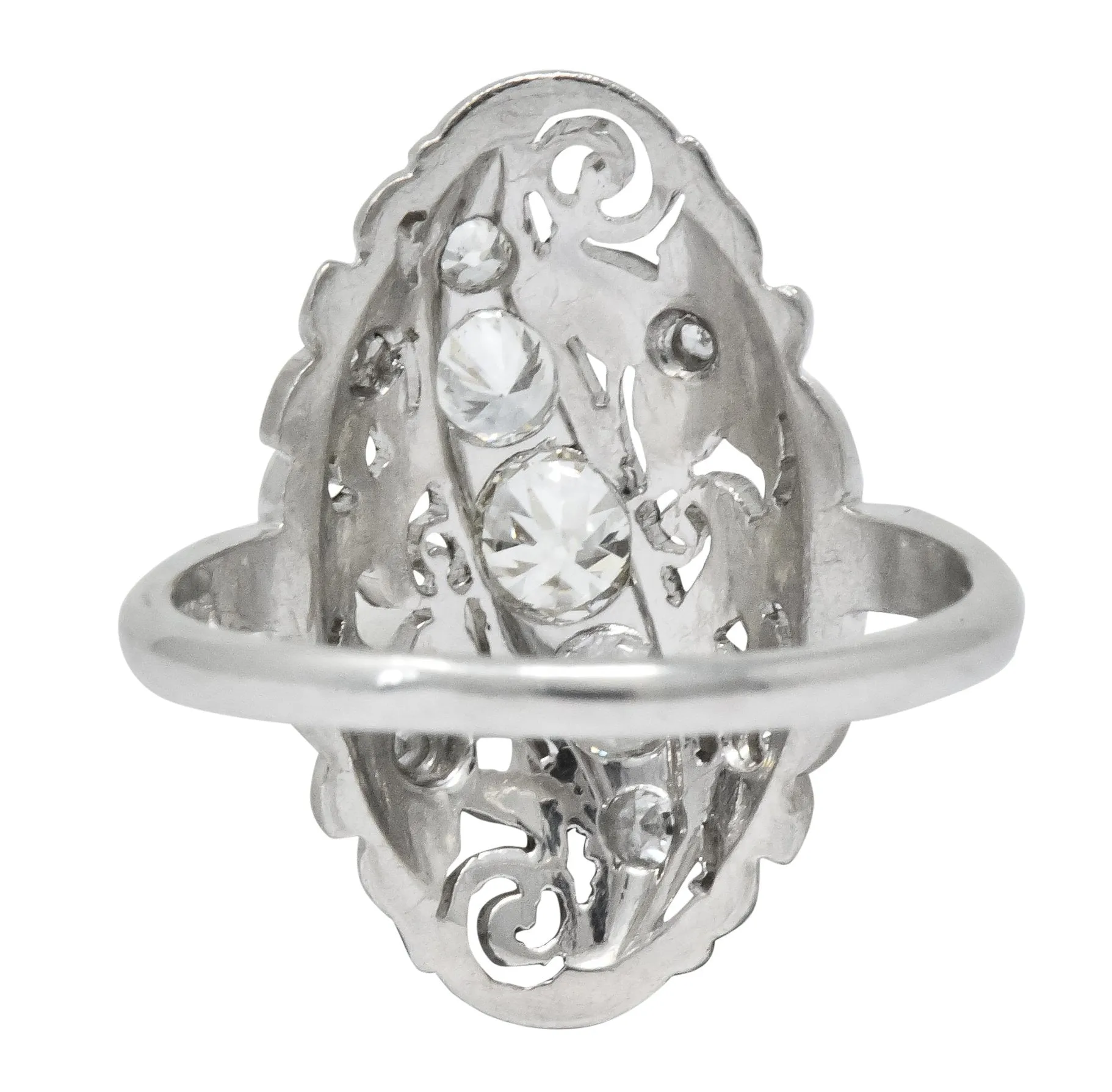 Ornate Edwardian 0.80 CTW Diamond Platinum Floral Dinner Ring Circa 1915