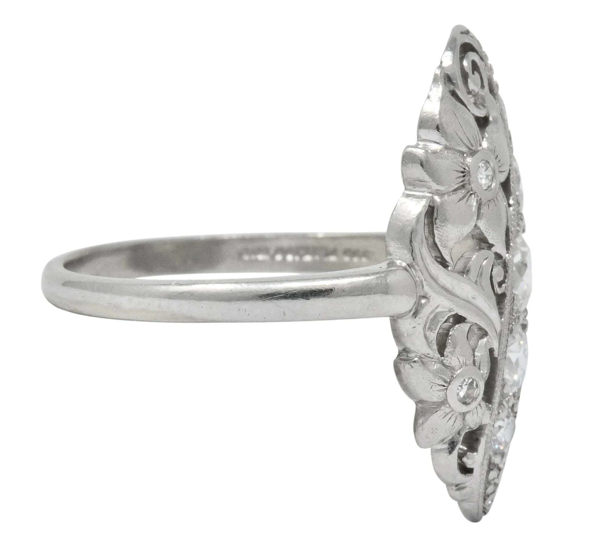 Ornate Edwardian 0.80 CTW Diamond Platinum Floral Dinner Ring Circa 1915