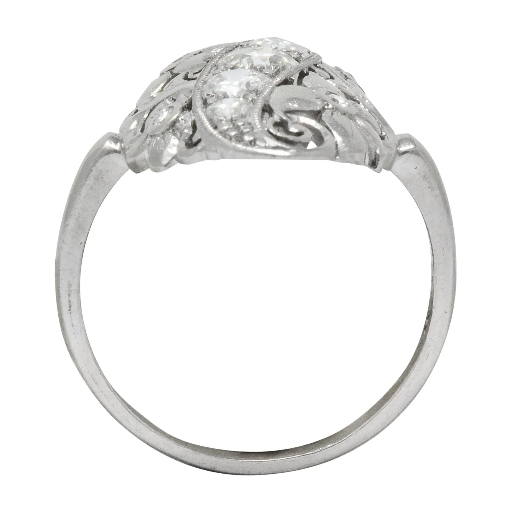 Ornate Edwardian 0.80 CTW Diamond Platinum Floral Dinner Ring Circa 1915