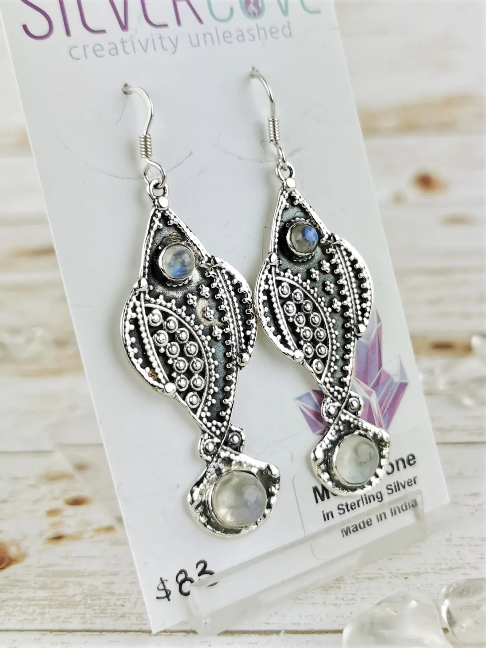 Ornate Fish Moonstone Earrings