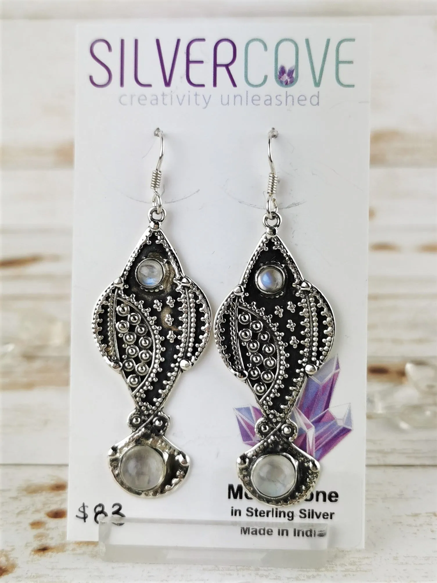 Ornate Fish Moonstone Earrings