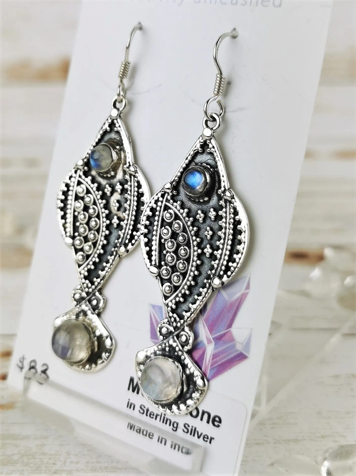 Ornate Fish Moonstone Earrings