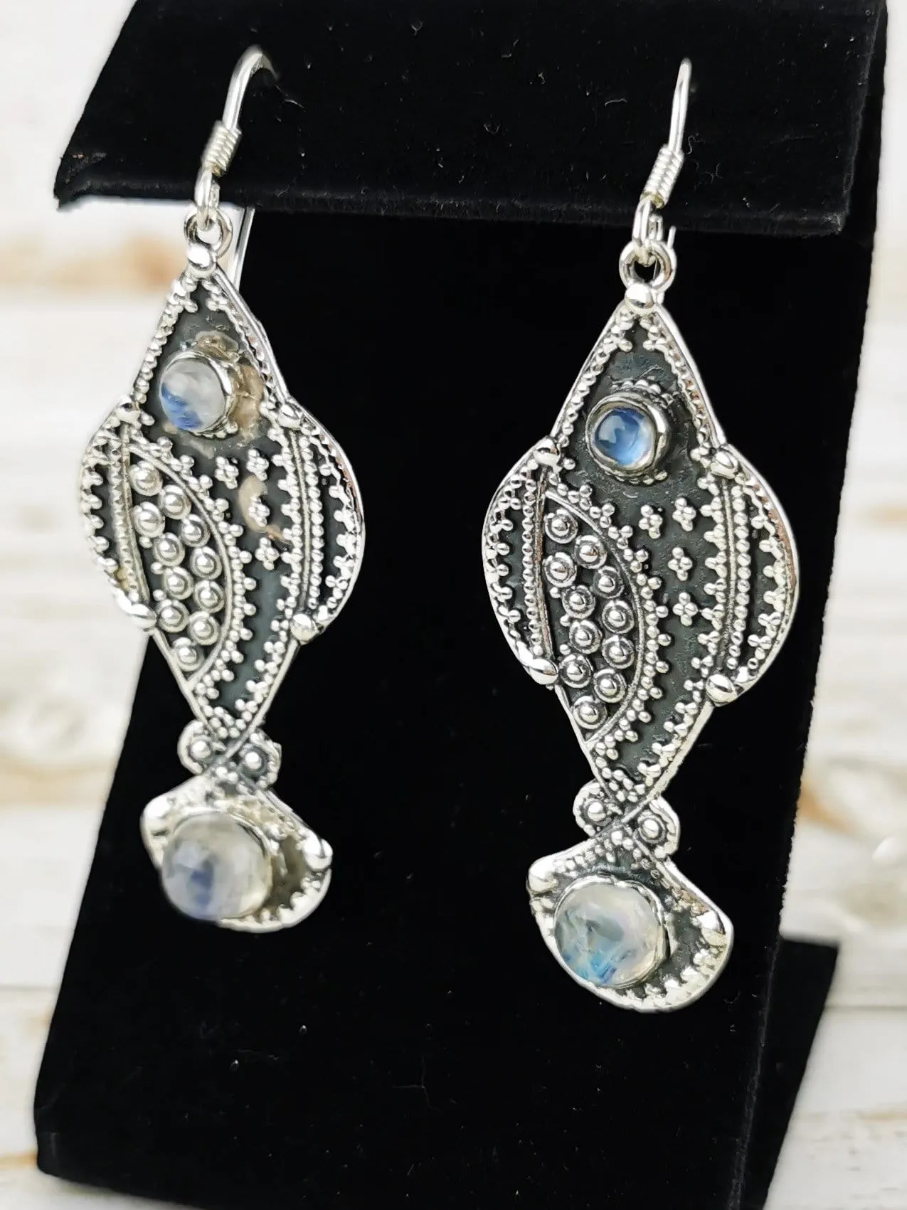 Ornate Fish Moonstone Earrings