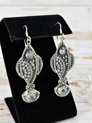 Ornate Fish Moonstone Earrings