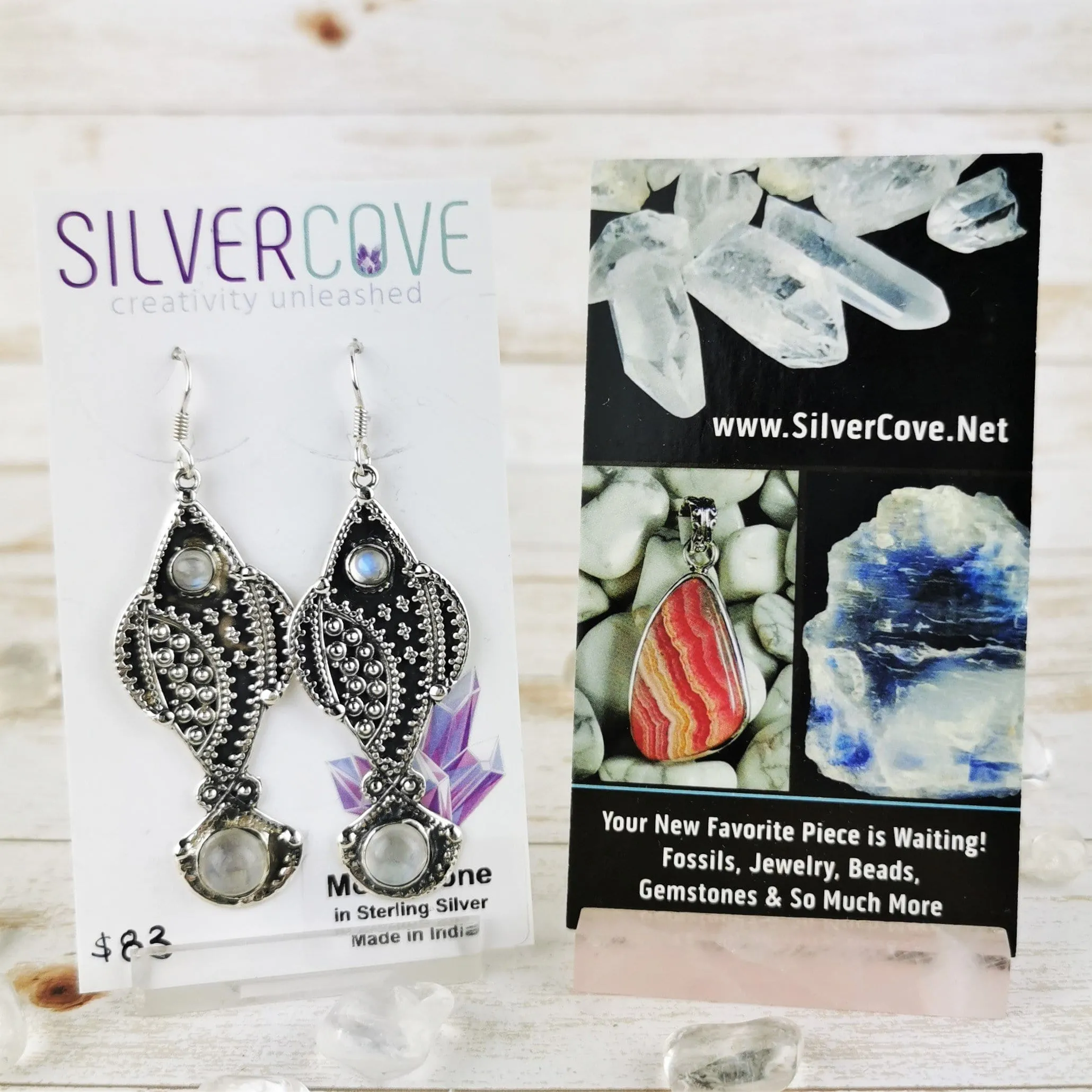 Ornate Fish Moonstone Earrings