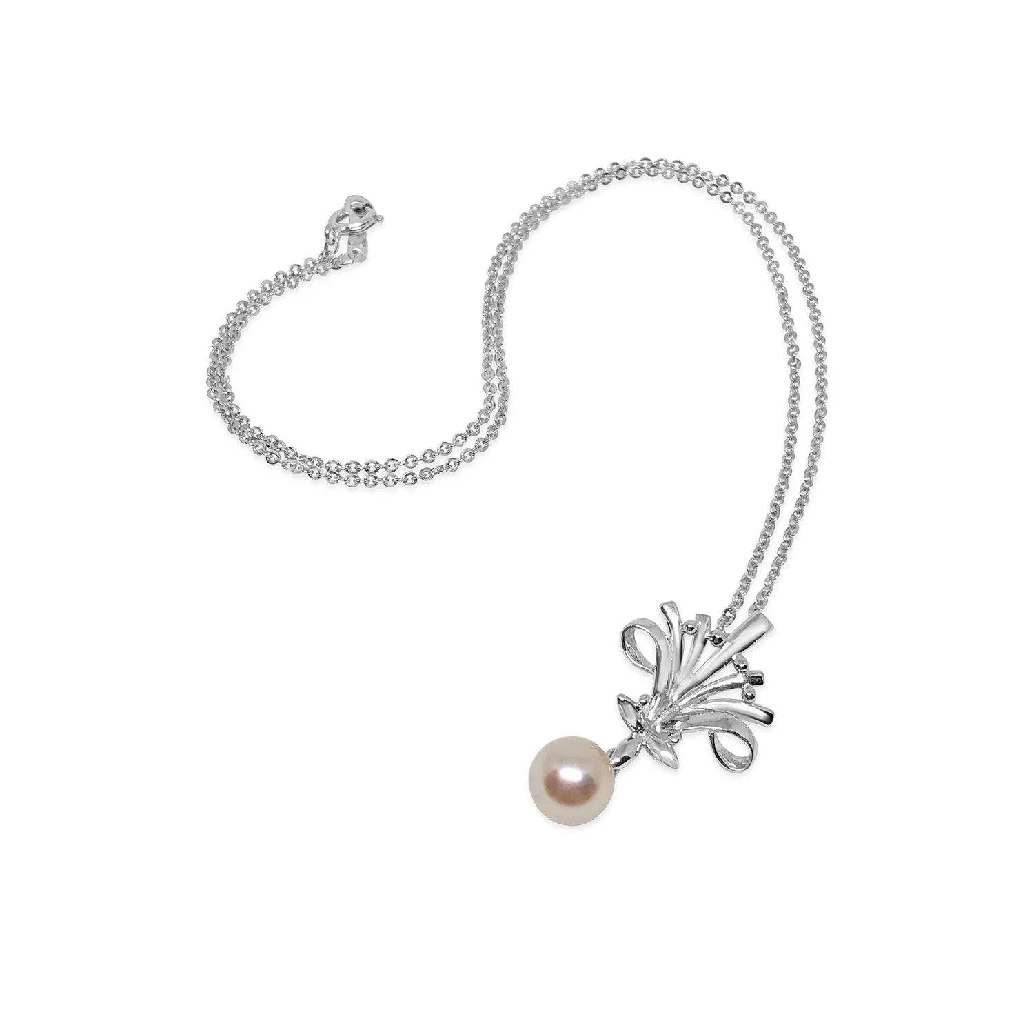 Ornate Mid Century Modern Japanese Cultured Akoya Pearl Pendant- Sterling Silver