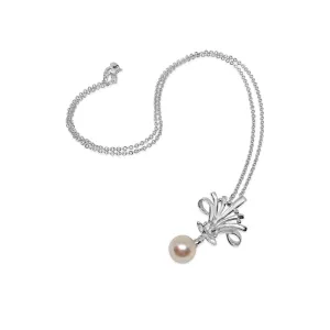 Ornate Mid Century Modern Japanese Cultured Akoya Pearl Pendant- Sterling Silver