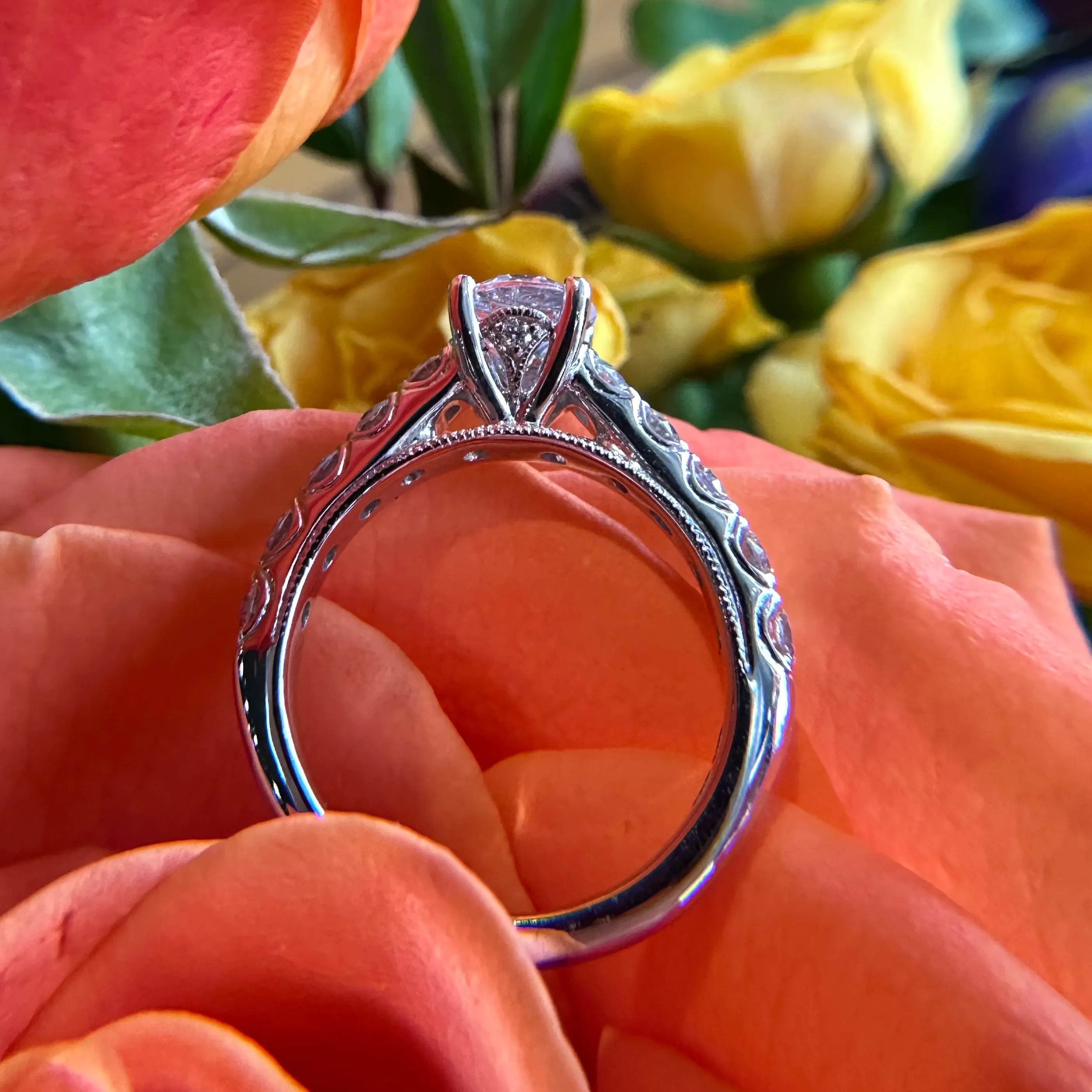 Ornate Semi Mount Diamond Engagement Ring