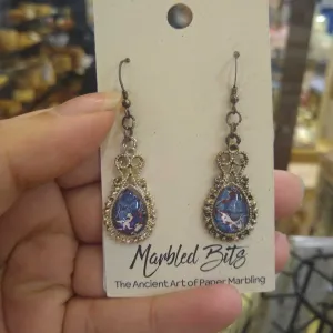 Oval Ornate Marbled Dangle Style Earrings