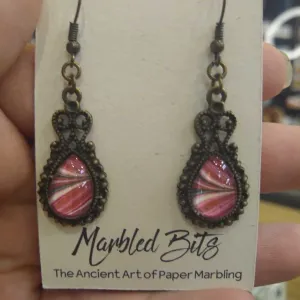 Oval Ornate Marbled Dangle Style Earrings