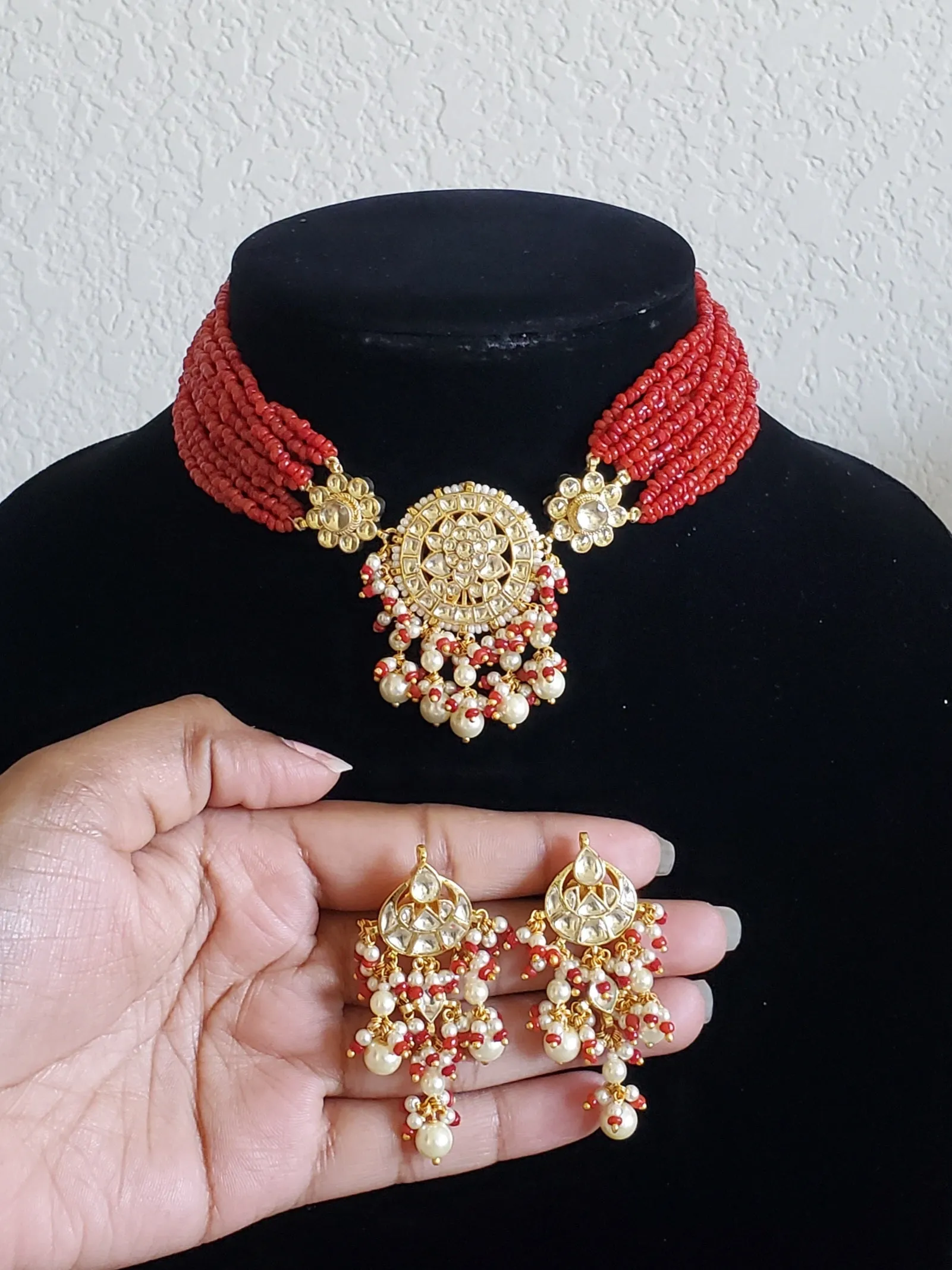 Pachi Kundan Coral Beads Choker GG72