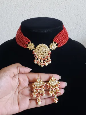 Pachi Kundan Coral Beads Choker GG72