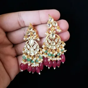 Pachi Kundan Long Earrings With Gold Plating HA74