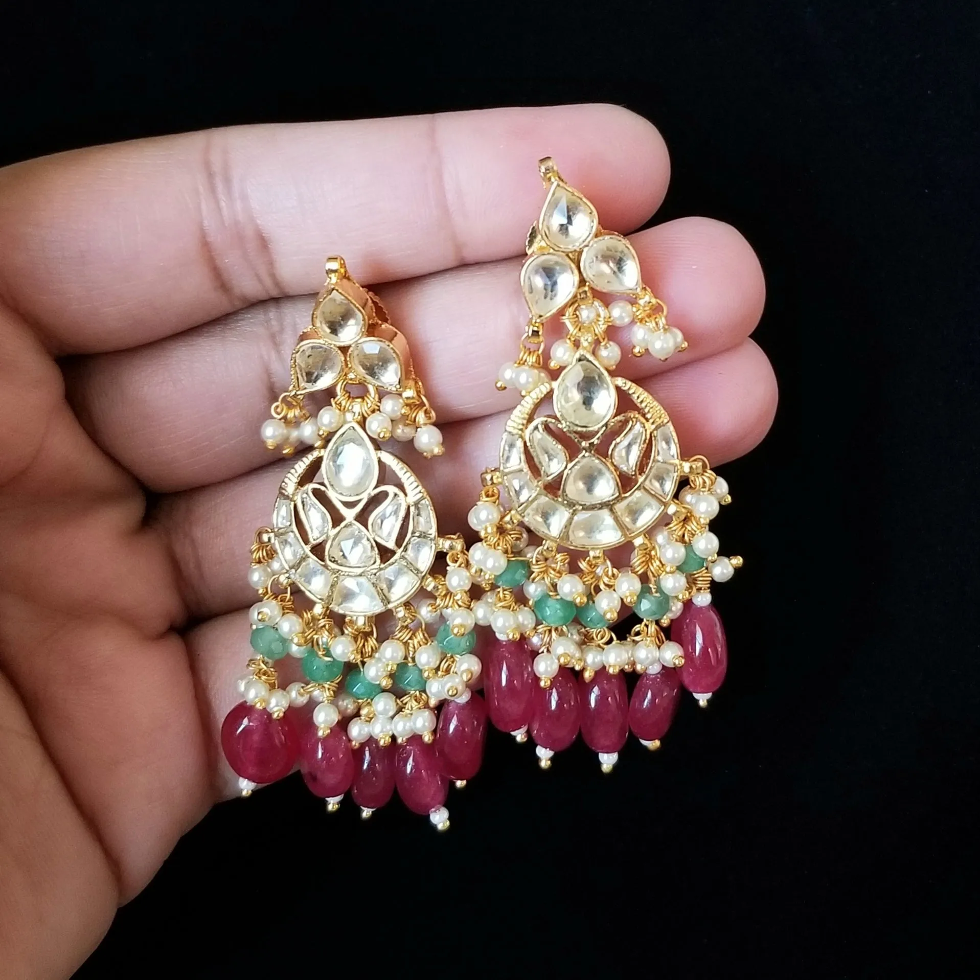 Pachi Kundan Long Earrings With Gold Plating HA74