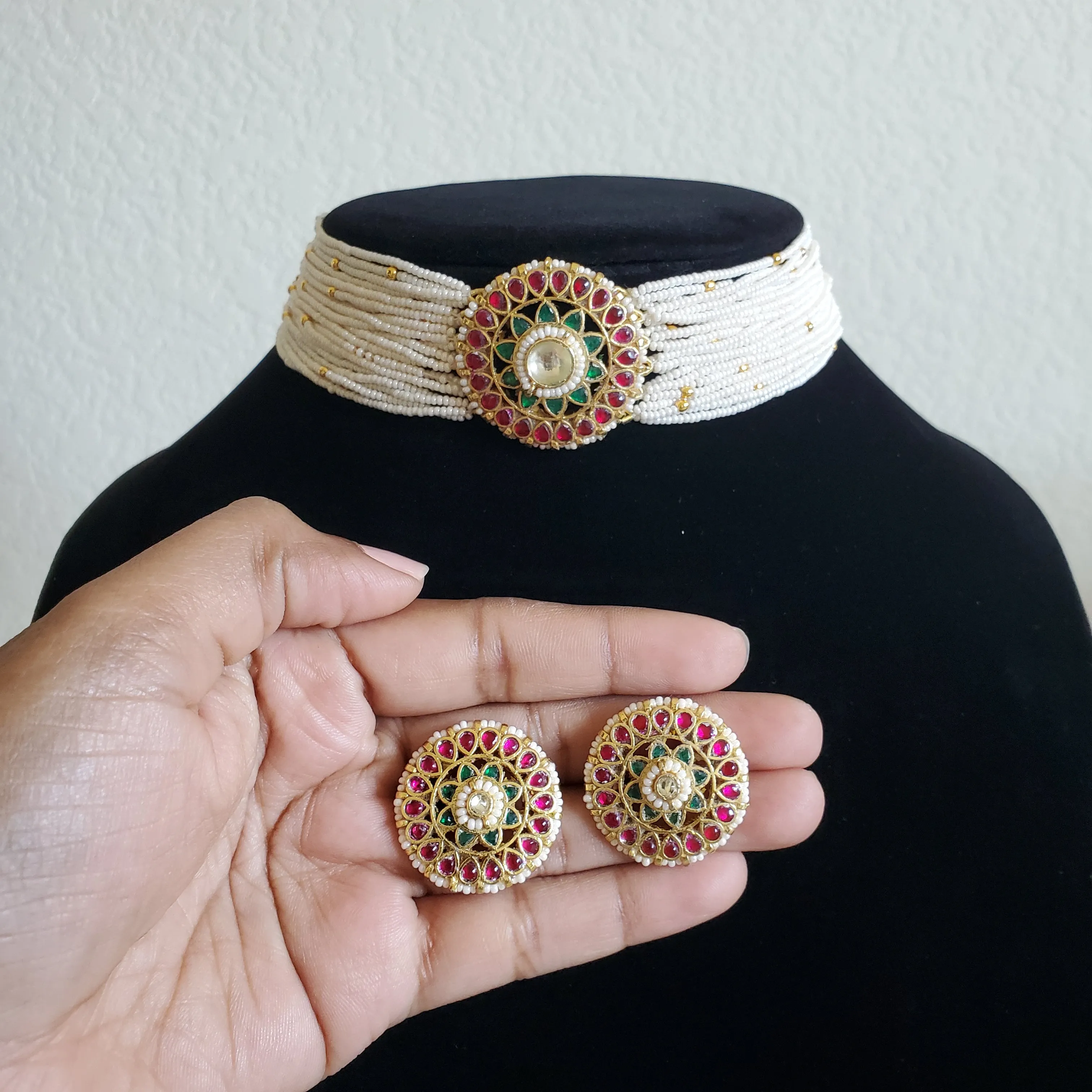 Pachi Kundan Sugar Pearls Choker Set With Gold Plating