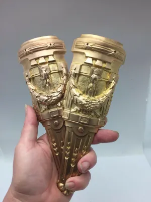 Pair Antique French Pillar Column Ormolu Cabinet Furniture Mounts Original 8"