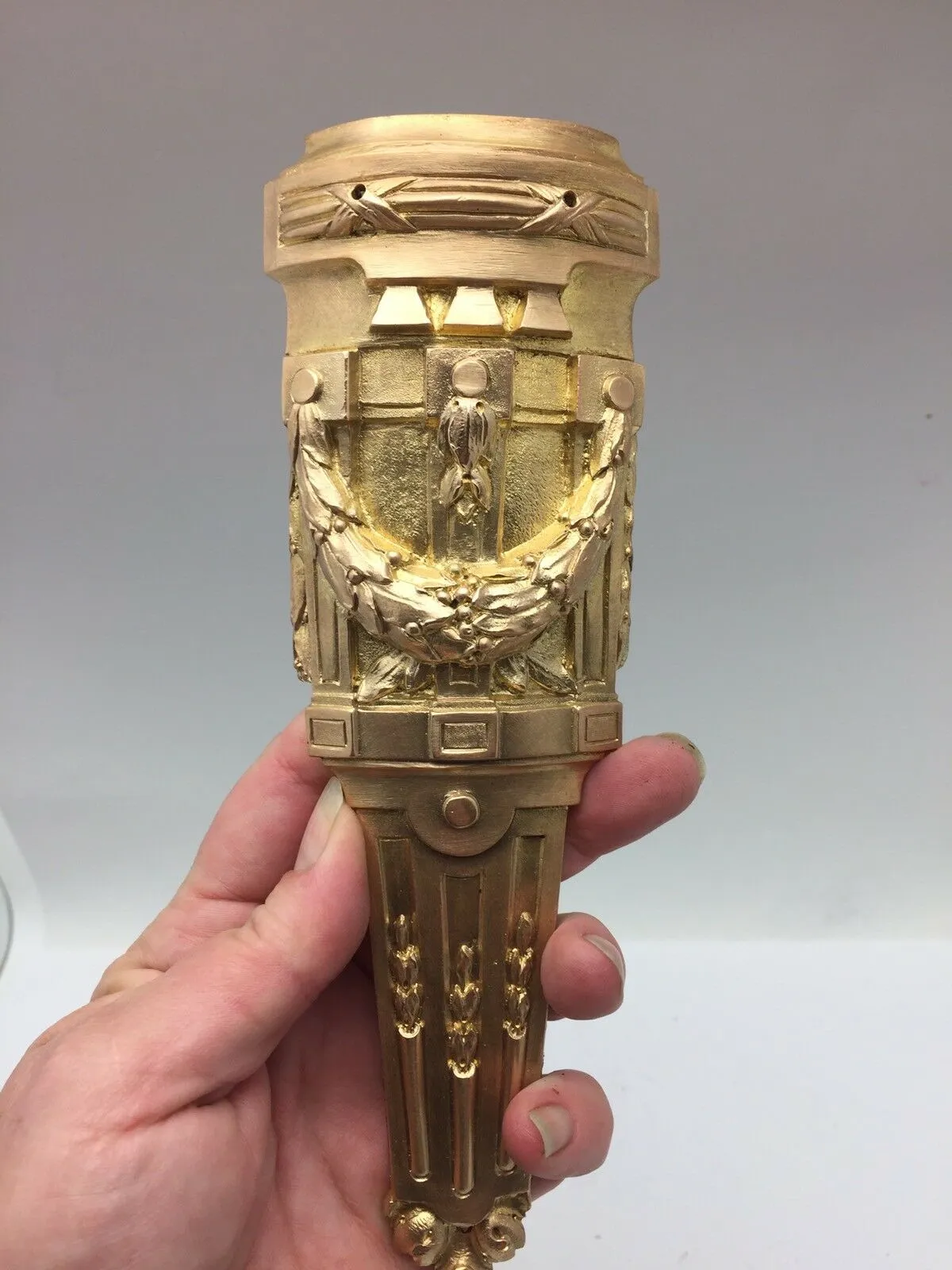 Pair Antique French Pillar Column Ormolu Cabinet Furniture Mounts Original 8"