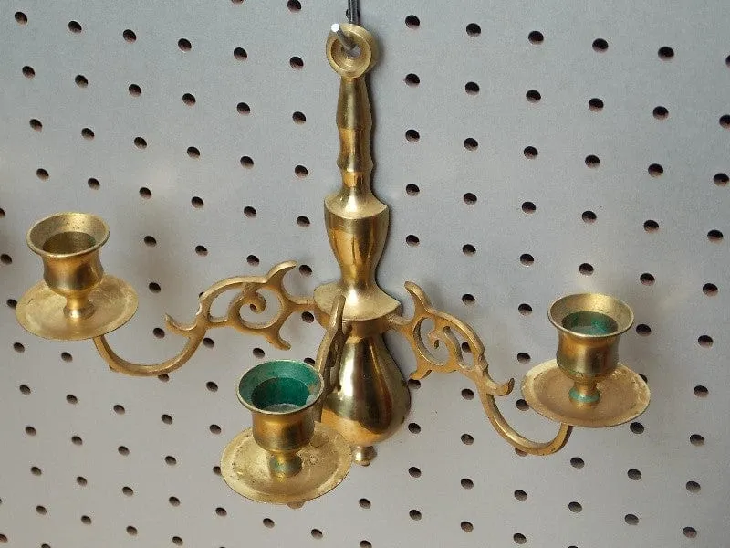 Pair Brass 3-Candle Holder Sconces