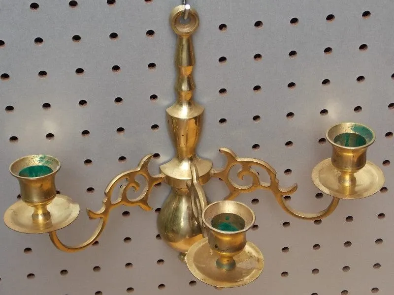 Pair Brass 3-Candle Holder Sconces