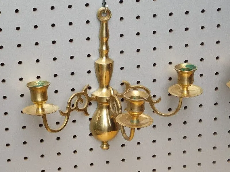 Pair Brass 3-Candle Holder Sconces