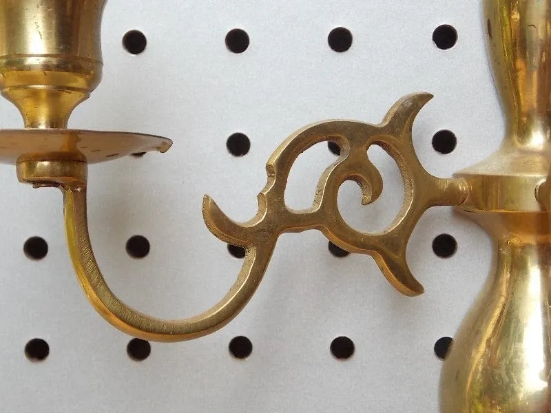 Pair Brass 3-Candle Holder Sconces