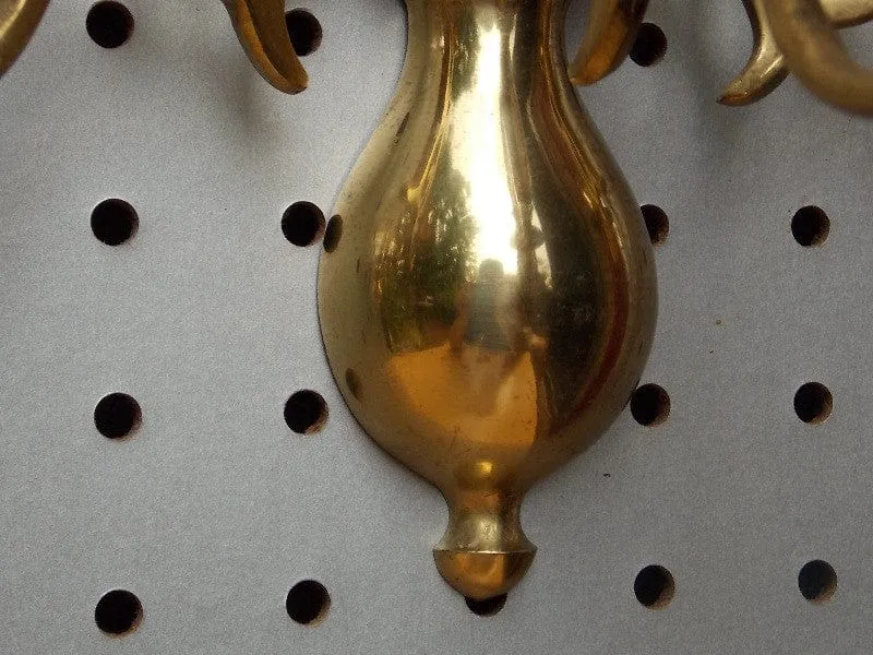 Pair Brass 3-Candle Holder Sconces