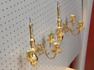 Pair Brass 3-Candle Holder Sconces