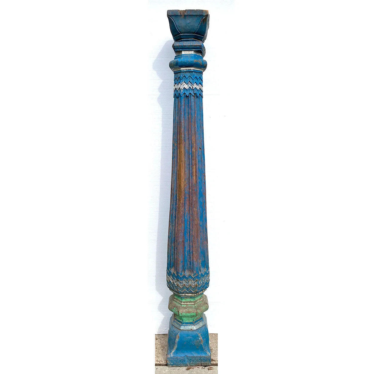 Pair of Indian Blue Painted Teak Architectural Columns