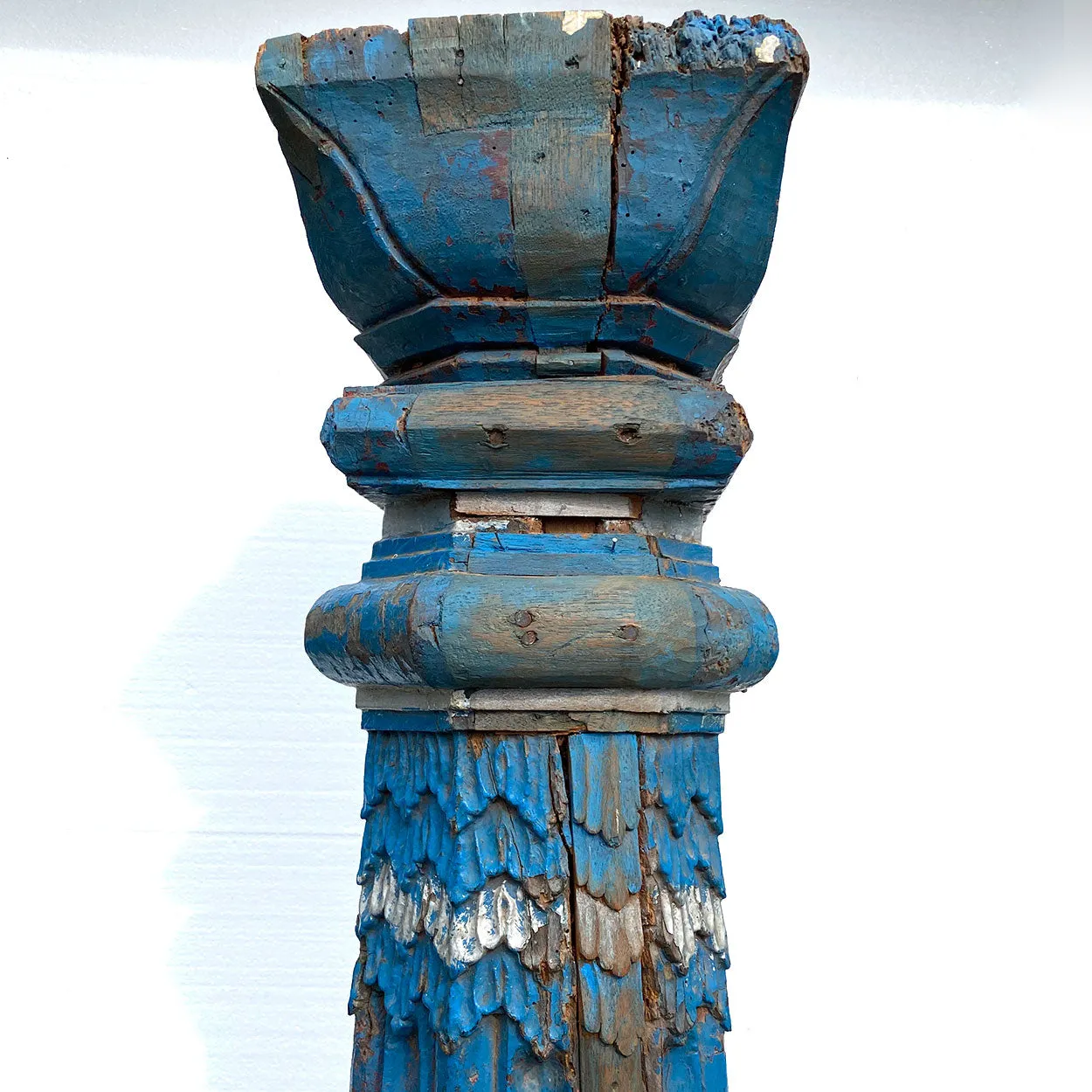 Pair of Indian Blue Painted Teak Architectural Columns