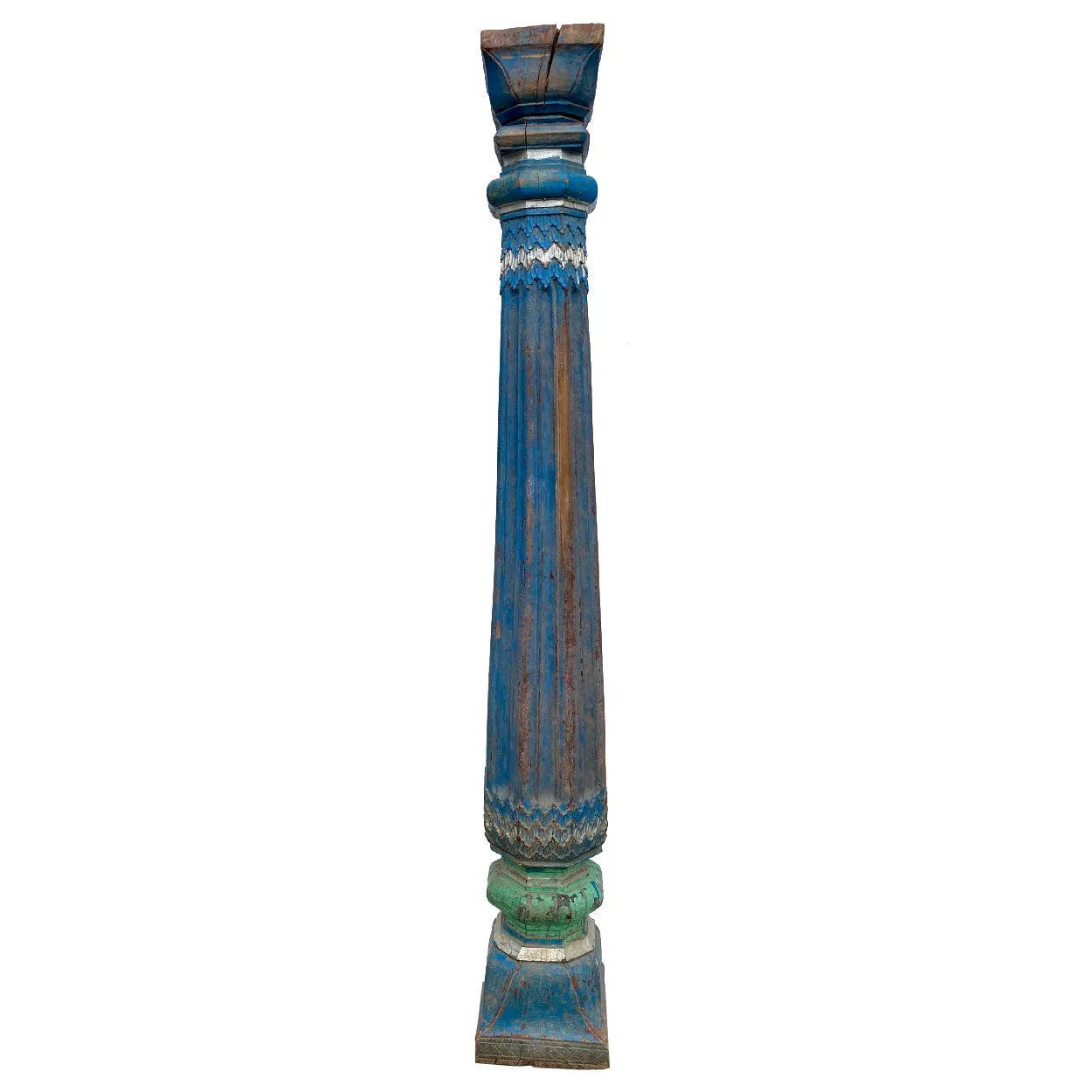 Pair of Indian Blue Painted Teak Architectural Columns