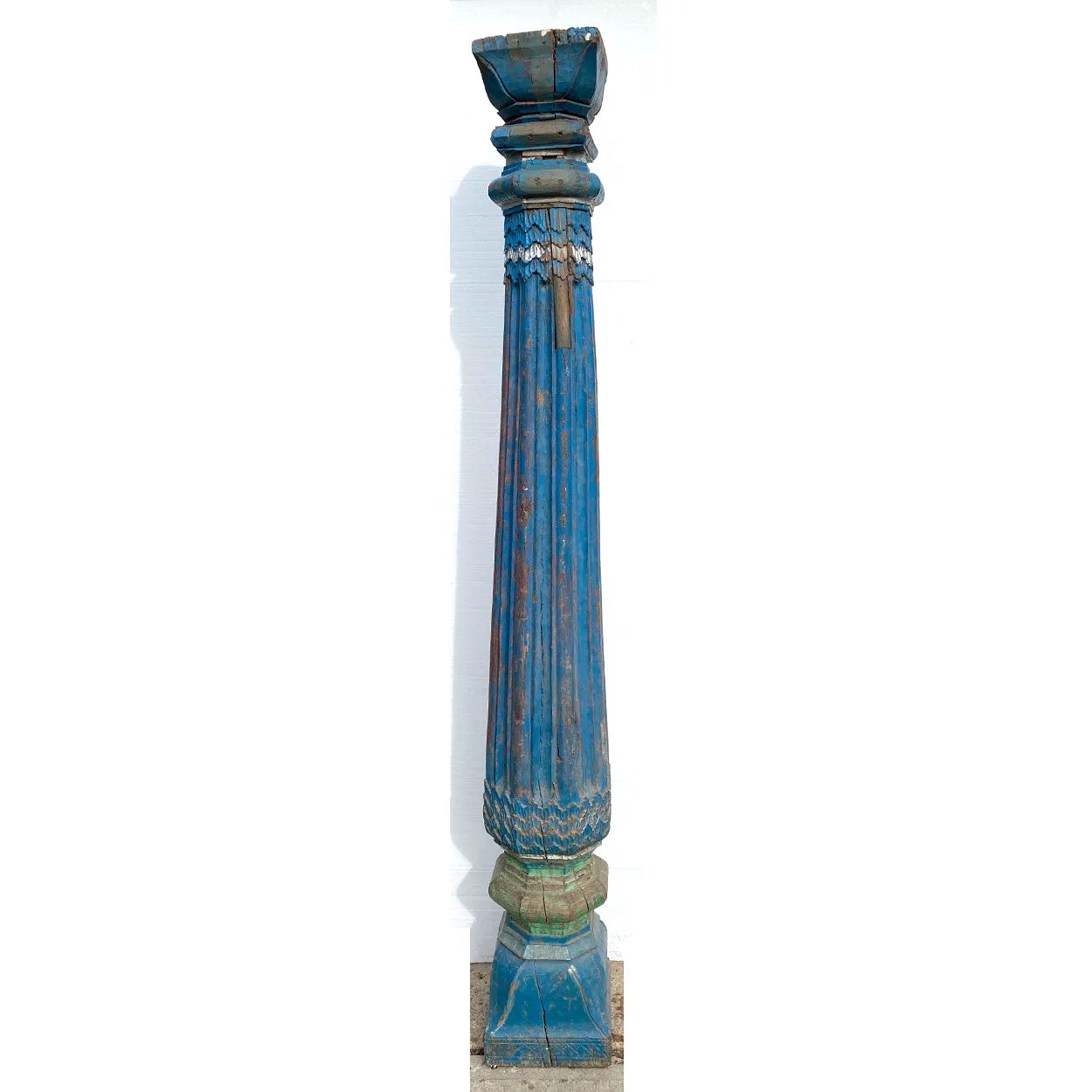 Pair of Indian Blue Painted Teak Architectural Columns