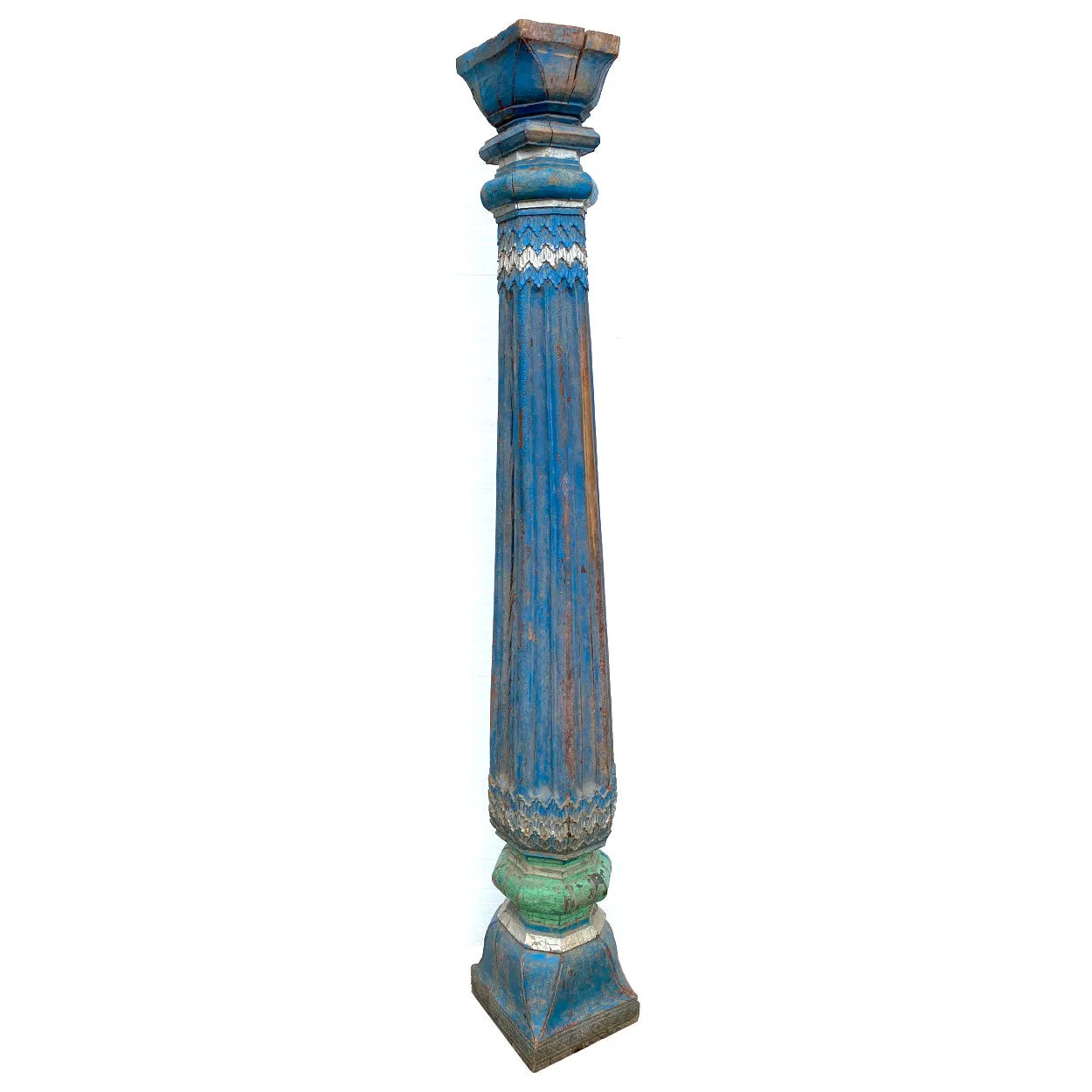 Pair of Indian Blue Painted Teak Architectural Columns