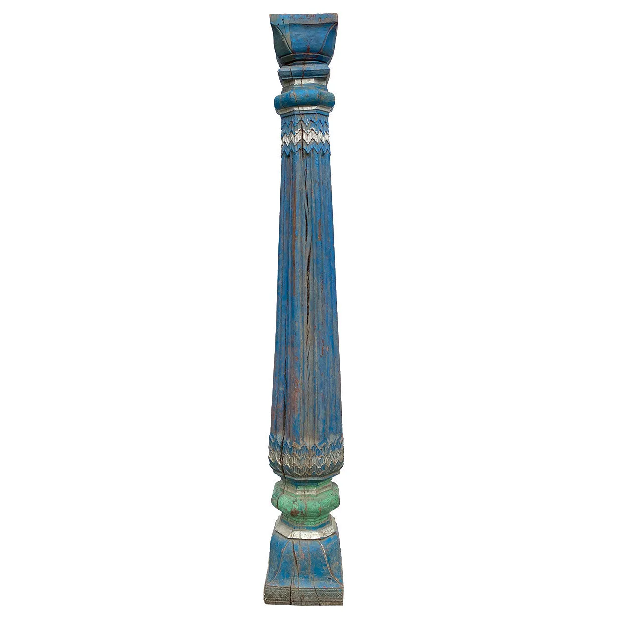 Pair of Indian Blue Painted Teak Architectural Columns