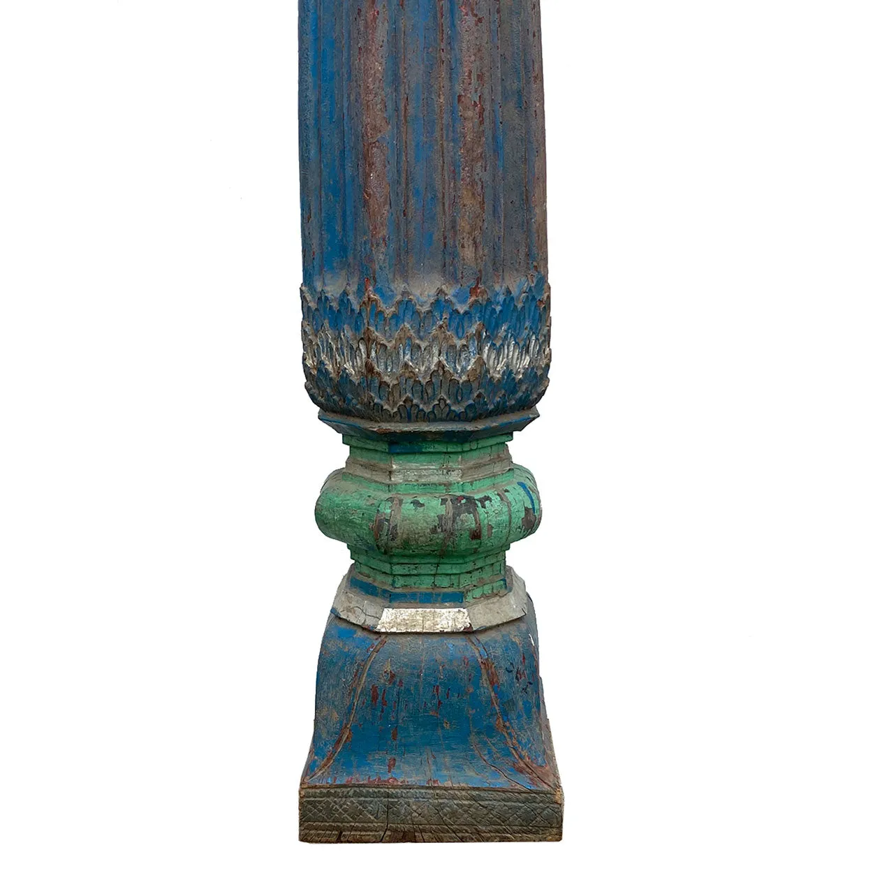 Pair of Indian Blue Painted Teak Architectural Columns