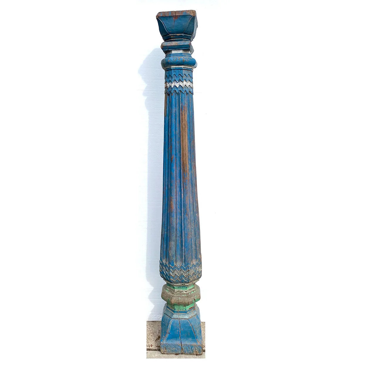 Pair of Indian Blue Painted Teak Architectural Columns