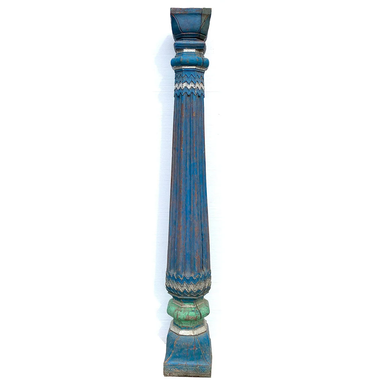 Pair of Indian Blue Painted Teak Architectural Columns