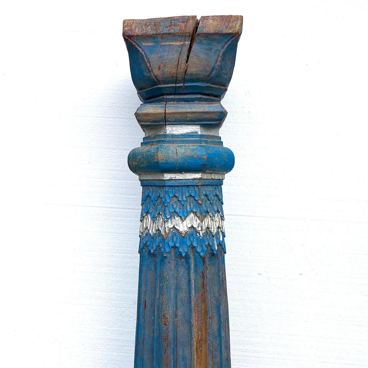 Pair of Indian Blue Painted Teak Architectural Columns