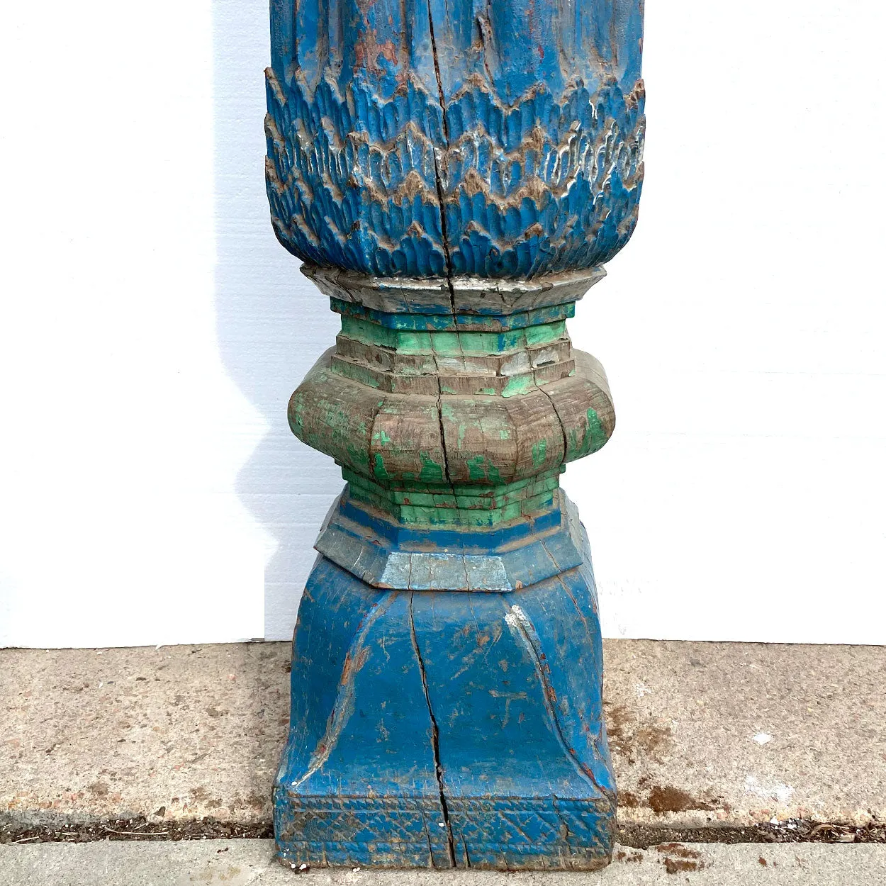 Pair of Indian Blue Painted Teak Architectural Columns