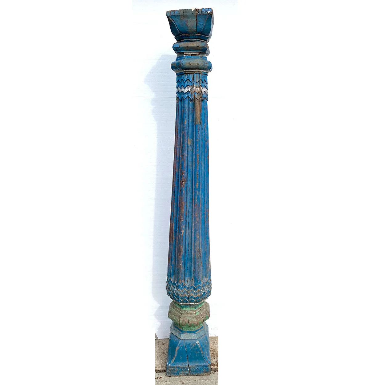 Pair of Indian Blue Painted Teak Architectural Columns