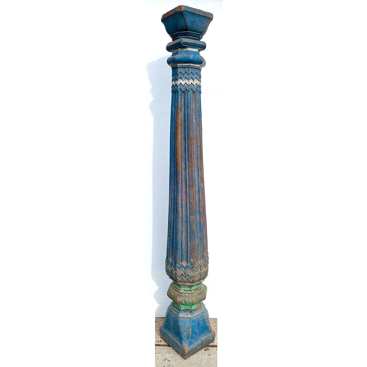 Pair of Indian Blue Painted Teak Architectural Columns