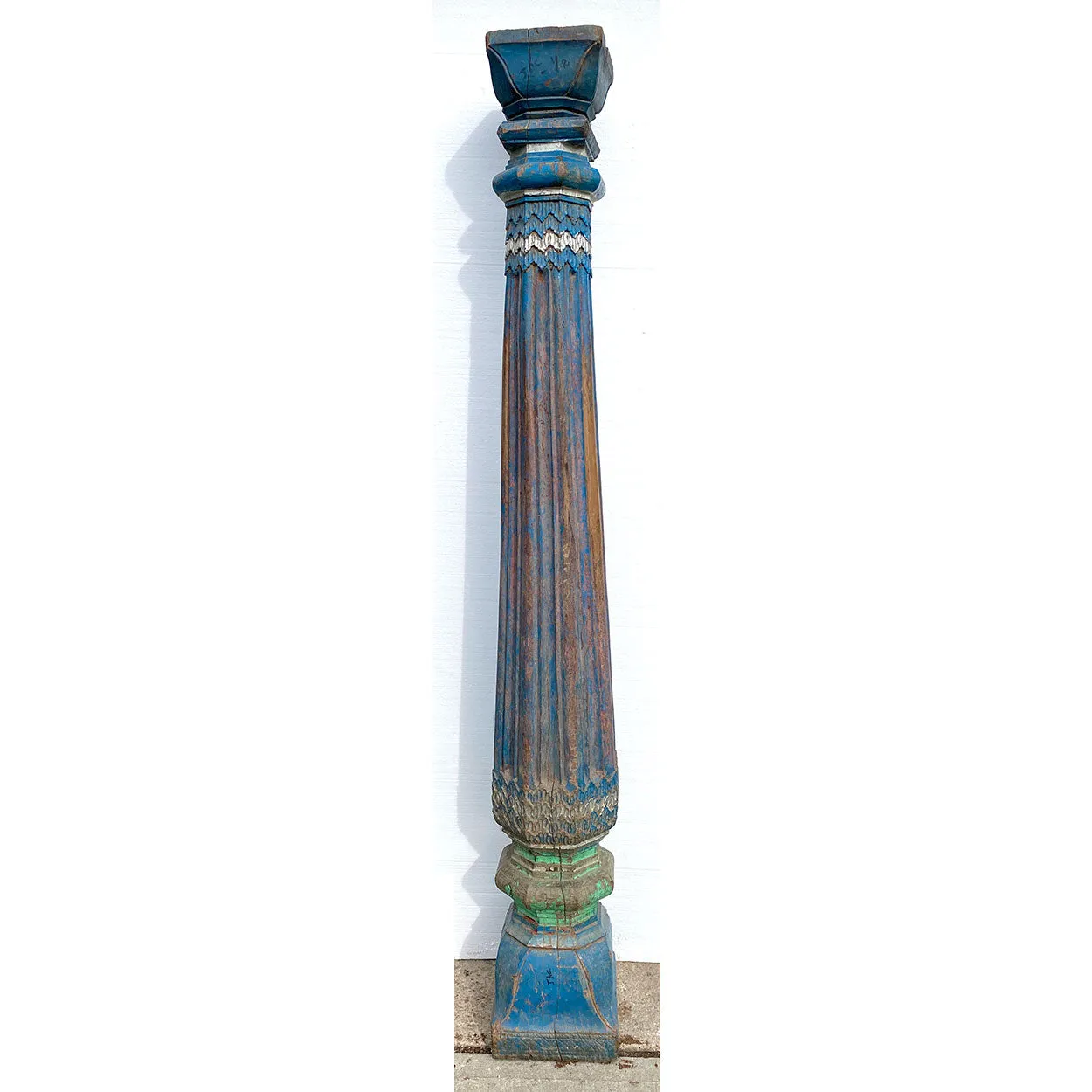 Pair of Indian Blue Painted Teak Architectural Columns