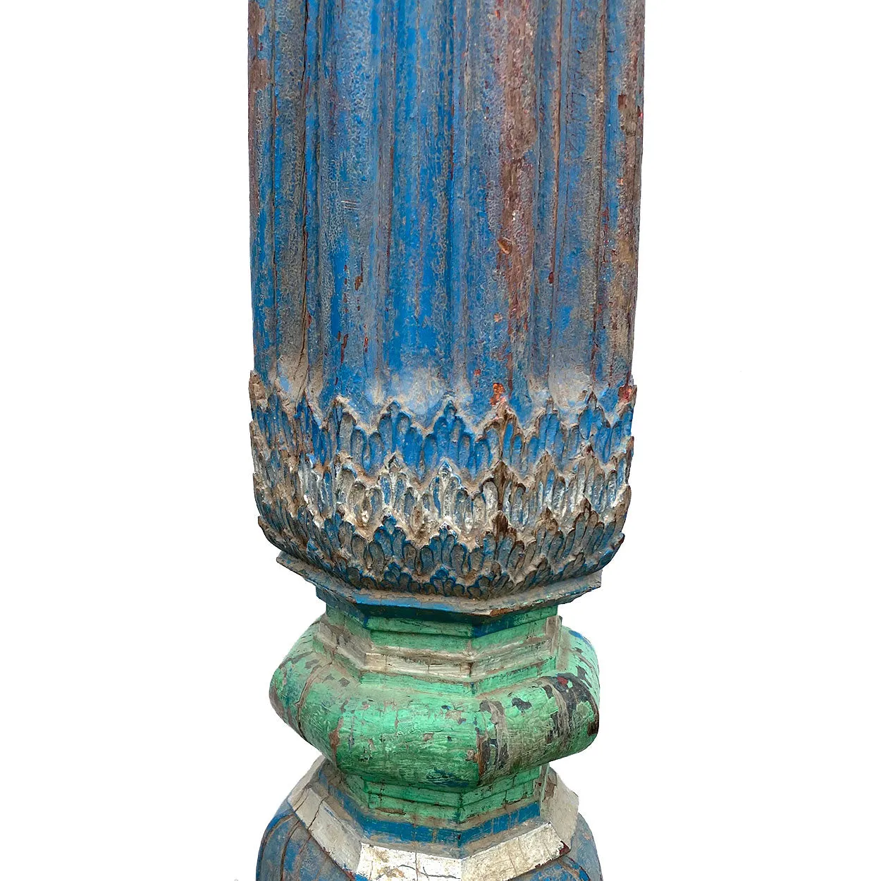 Pair of Indian Blue Painted Teak Architectural Columns