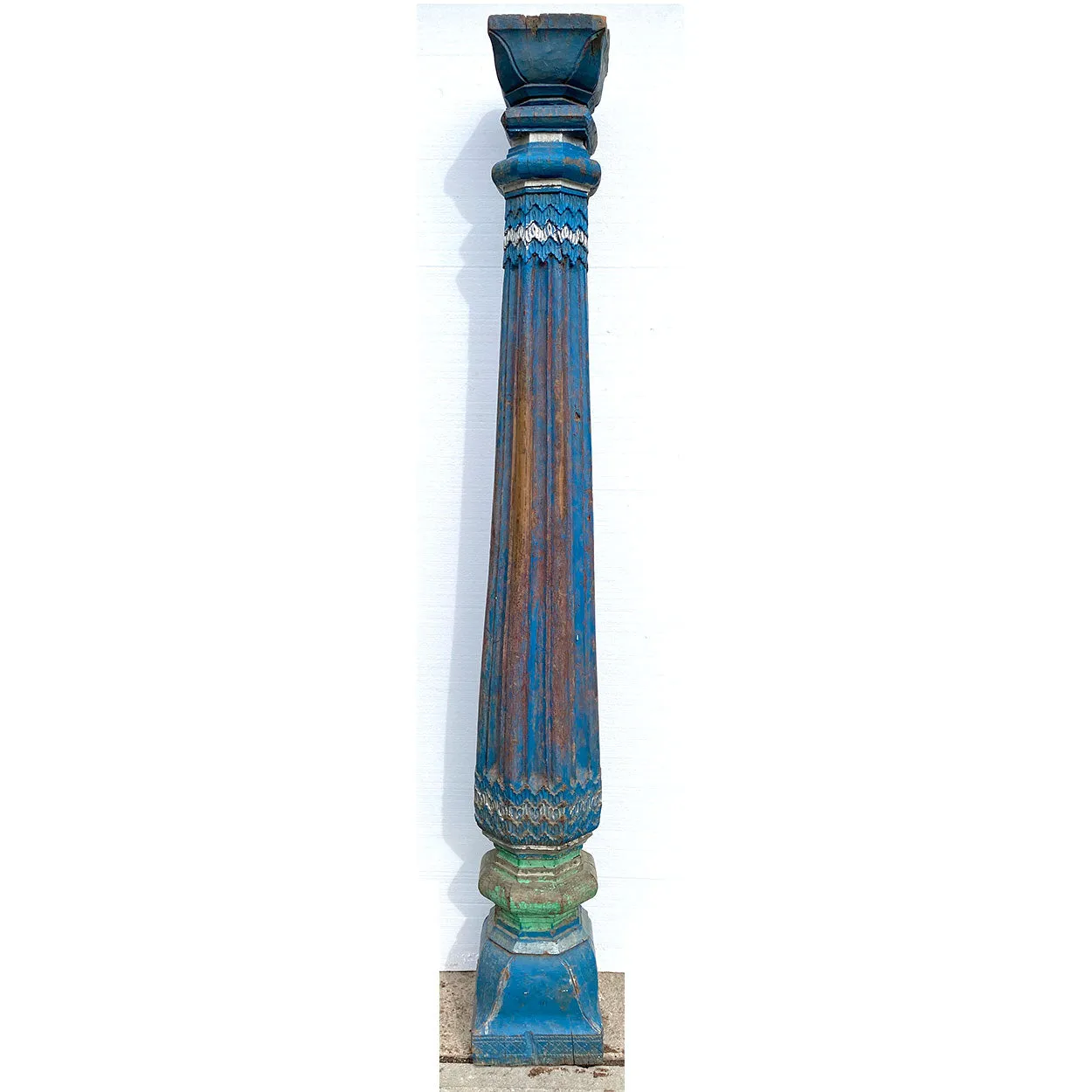 Pair of Indian Blue Painted Teak Architectural Columns