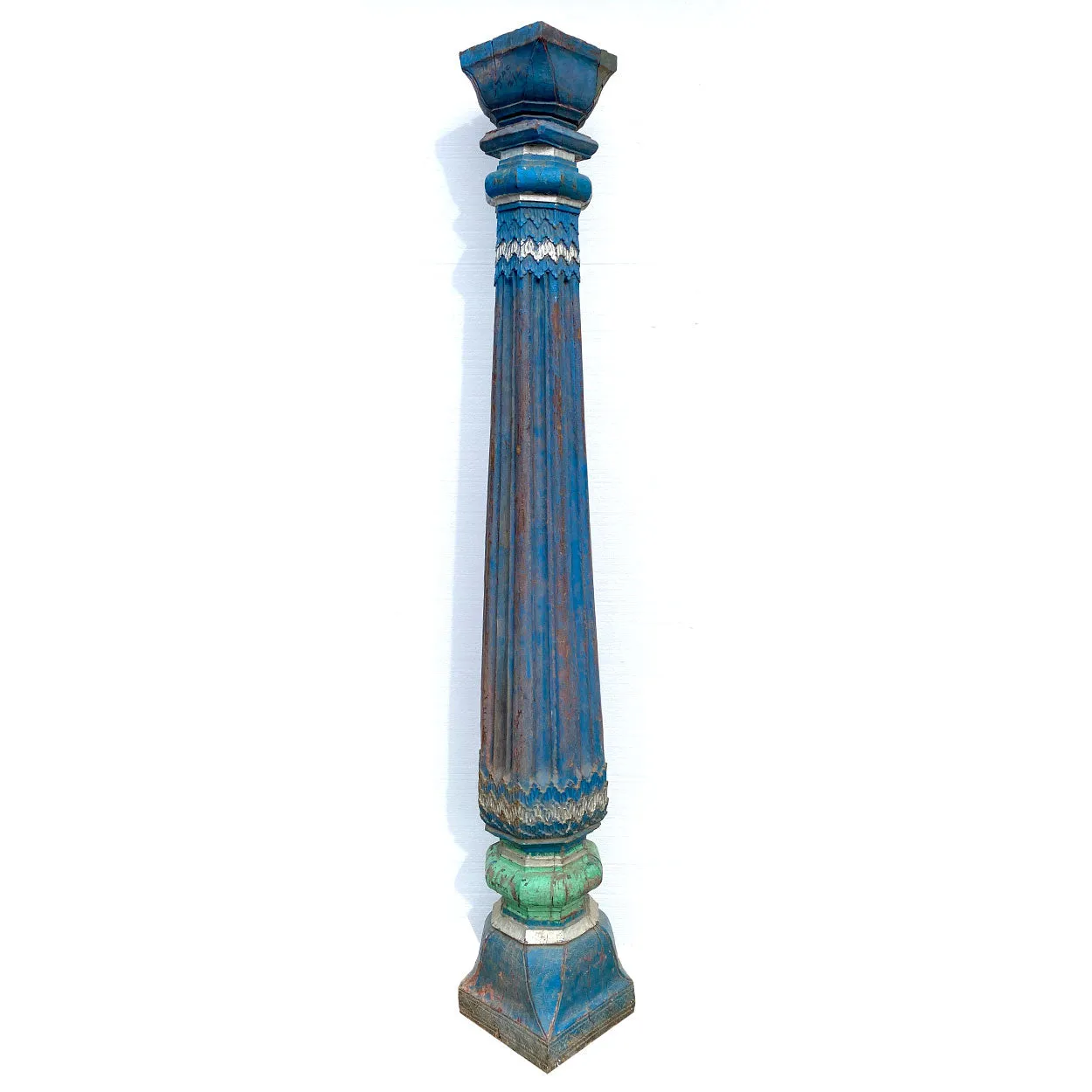 Pair of Indian Blue Painted Teak Architectural Columns