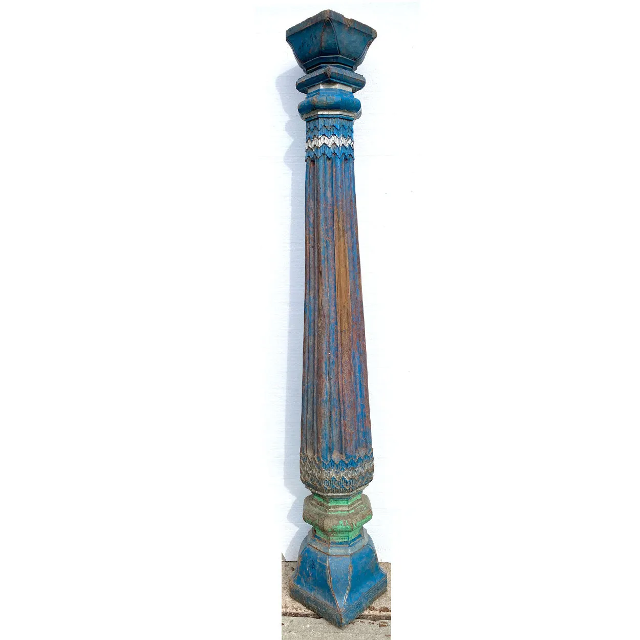 Pair of Indian Blue Painted Teak Architectural Columns
