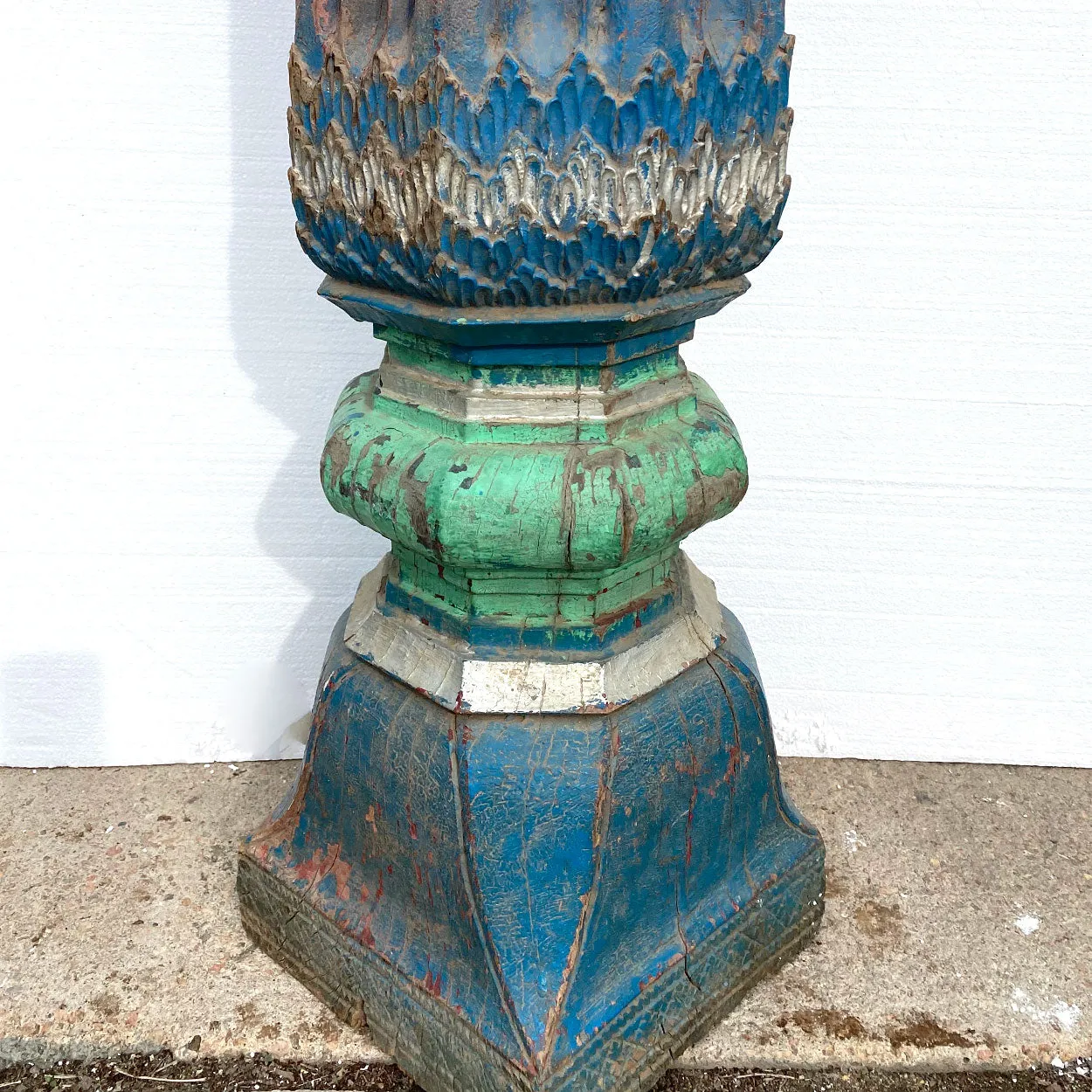Pair of Indian Blue Painted Teak Architectural Columns