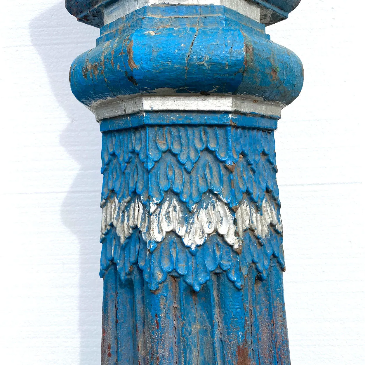 Pair of Indian Blue Painted Teak Architectural Columns
