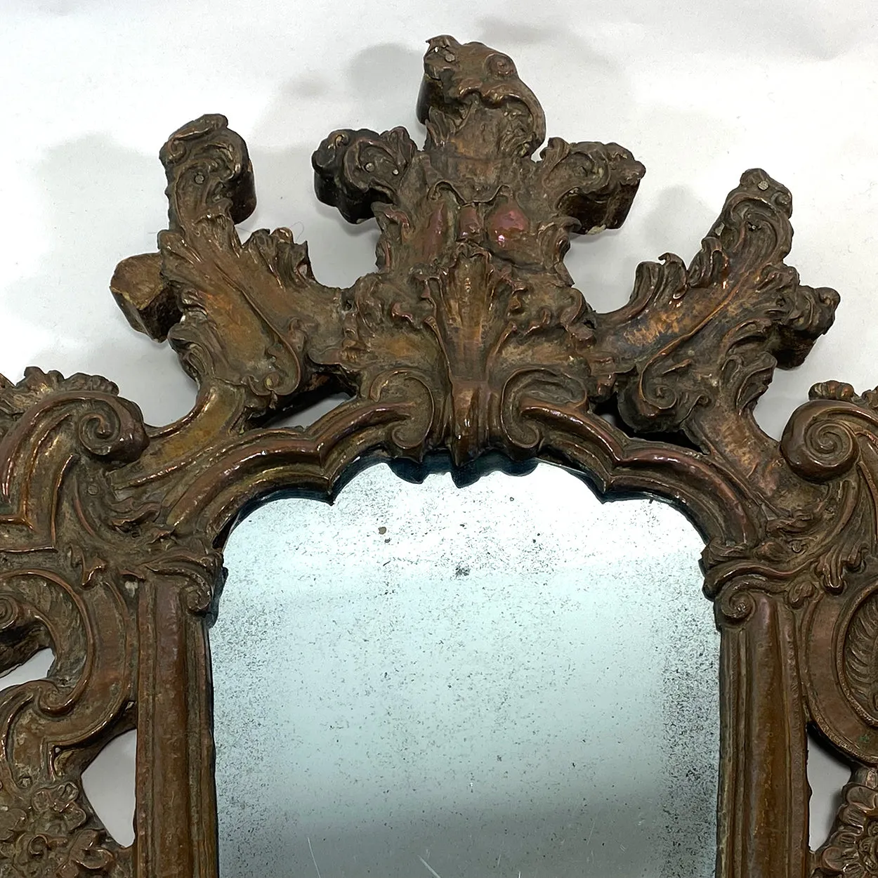 Pair of Italian Baroque Mirrored Copper and Pine Two-Candlearm Sconces